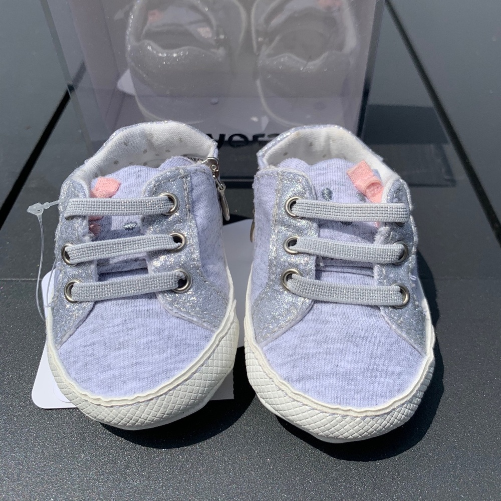 New Infant Baby Girls Mayoral Silver Cat Face Slip On Sneaker Shoe